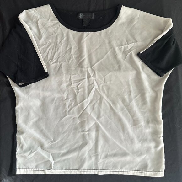 Kardashian Kollection Women’s Large Colorblock Black White Short Sleeve Top-A298 - Picture 2 of 4